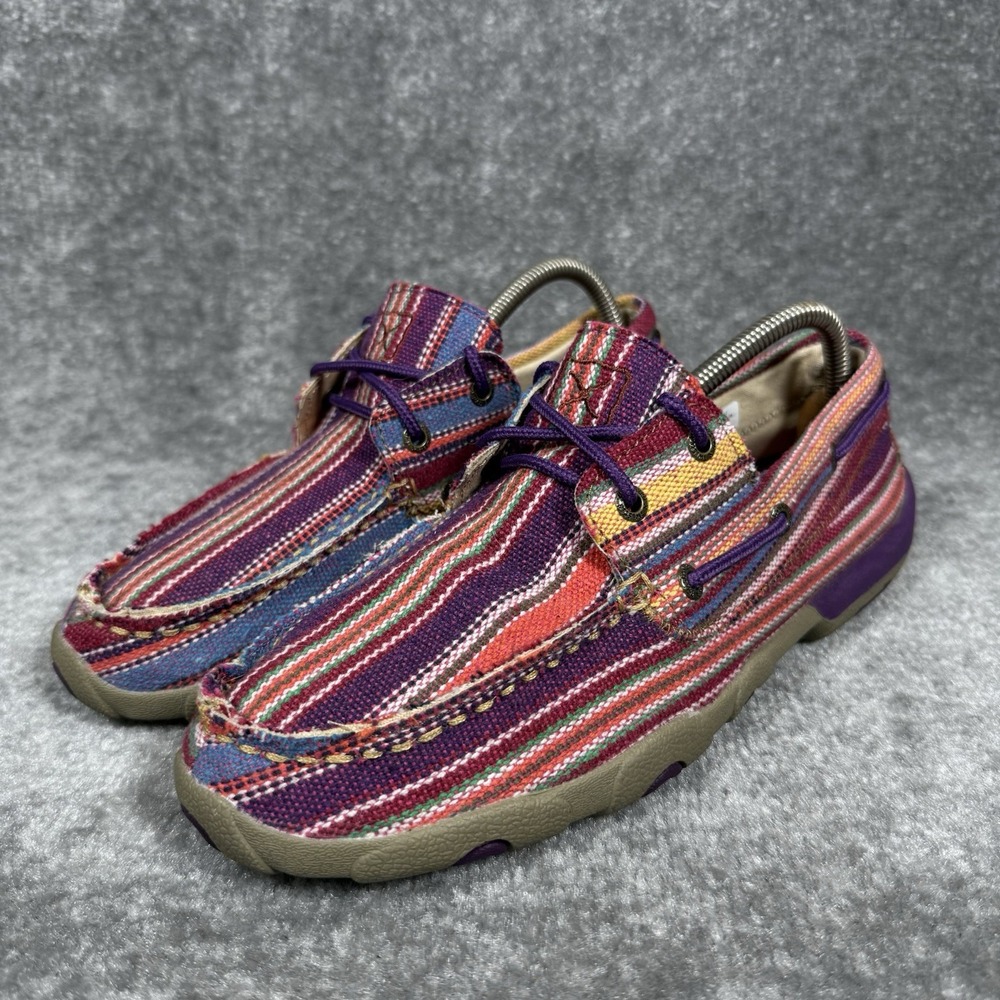 Twisted X Purple Serape Canvas Shoes Women's 9 Striped Western Boat Slip On